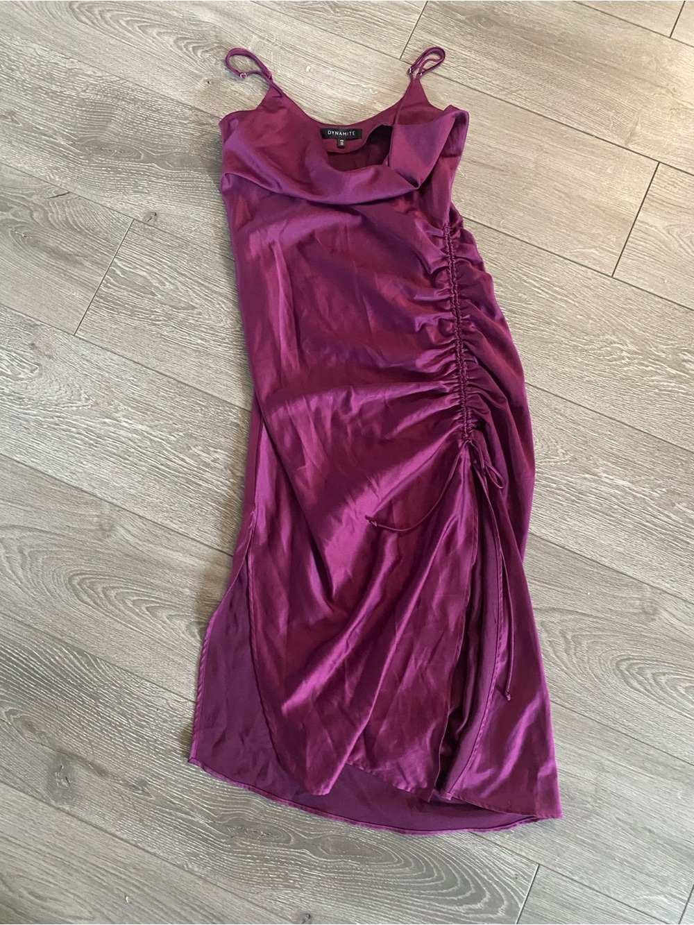 Dynamite Ruched Slip Dress in Deep Plum